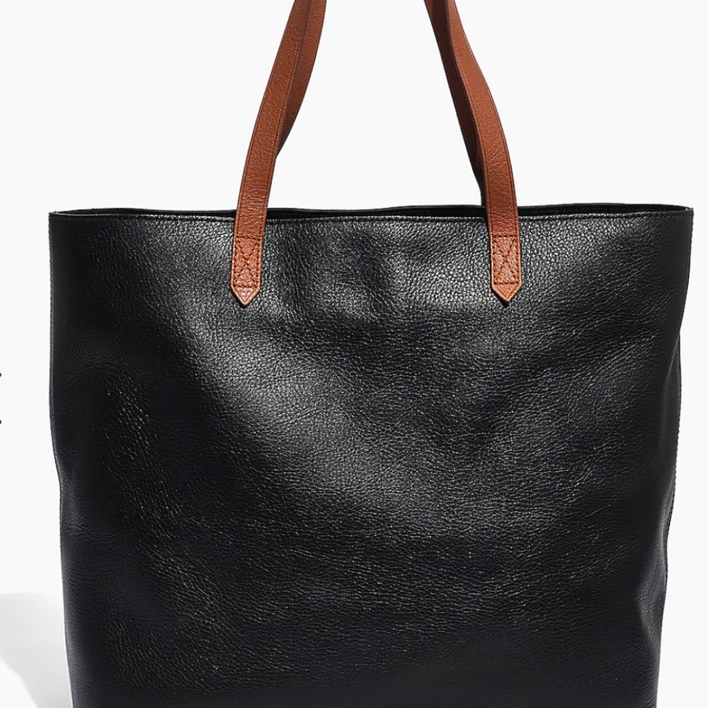 Madewell Transport Leather Tote in Black with Brown Handles - Picture 2 of 12